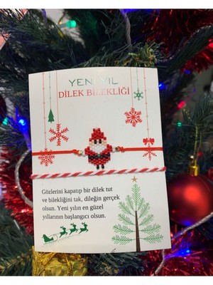 Kırmızı Miyuki Noel Baba 2024 Yeni Yıl Şans Bilekliği Özel Tasarım Kart