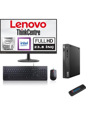 Lenovo Thinkcentre Neo 50Q Gen 4 Intel Core I5-13420H 24GB 512GB SSD 23.8 Inç Monitör Freedos Mini Bilgisayar M12LN006KTRF05 + Zetta Flash Bellek