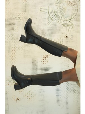 Edna Yan Ithal Toka Detaylı Kadın Çizme Siyah