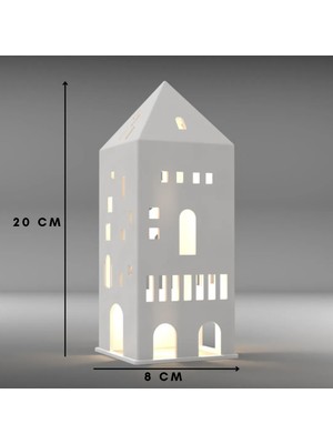 Peradesign Uzun Kış Evi Tealight Mumluk Ev Dekoratif Ev Biblo Yılbaşı Süsleri 20CM