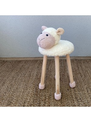 Reyo Hayvan Figürlü Ahşap Amigurumi Çocuk Taburesi Kuzu