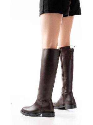 İnfon Ayakkabı Marketi 2024-3007 Kahverengi Fermuarlı Günlük Kadın Çizme