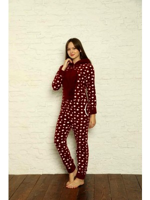 Nisanca Fermuar Detaylı Kışlık Welsoft Polar Kadın Tulum Pijama Takımı