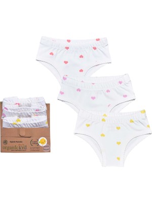 Organickid Hearts Kız Çocuk İç Çamaşır Set 3'lü Pamuklu Rahat Kesim Beyaz Renk