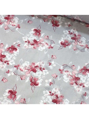 Bordo Gri Suluboya Çiçek Nevresimlik Poplin Kumaş-Vrgld