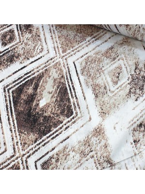 Kahverengi Geo Ebruli Nevresimlik Poplin Kumaş-Vrgld