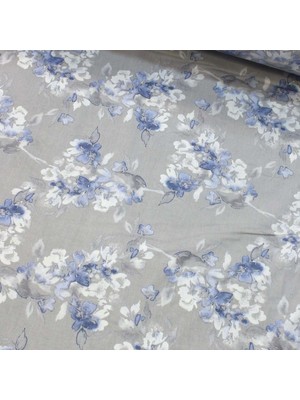 Gri Mavi Suluboya Çiçek Nevresimlik Poplin Kumaş-Vrgld