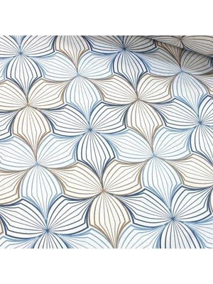 Mavi Kahve Geometrik Çiçek Nevresimlik Poplin Kumaş-Vrgld