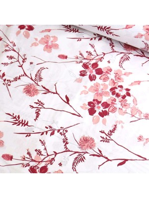 Kırmızı Bahar Dalı Nevresimlik Poplin Kumaş-Vera