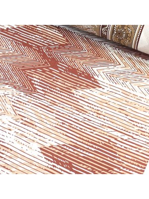 Eteği Sulu Şal Kiremit Kahve Nevresimlik Poplin Kumaş-Vrgld