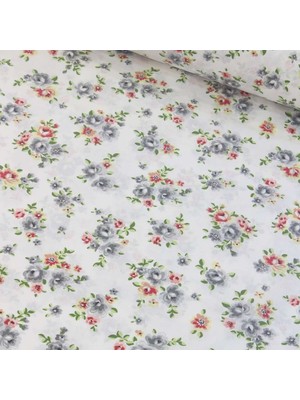 Gri Gül Nevresimlik Poplin Kumaş-Dstr