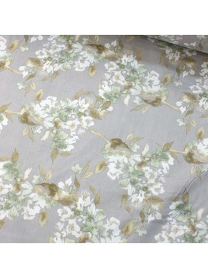 Yeşil Kahve Suluboya Çiçek Nevresimlik Poplin Kumaş-Vrgld