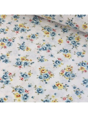 Petrol Gül Nevresimlik Poplin Kumaş-Dstr