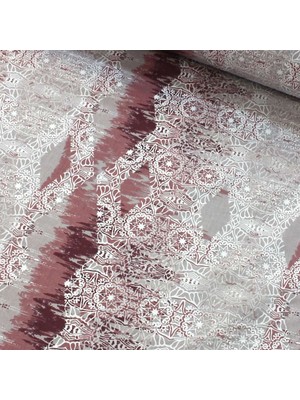 Bordo Gri Mandala Nevresimlik Poplin Kumaş-Vrgld
