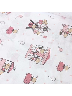 Pembe Lunapark Ayıcıklar Nevresimlik Poplin Kumaş-Vera