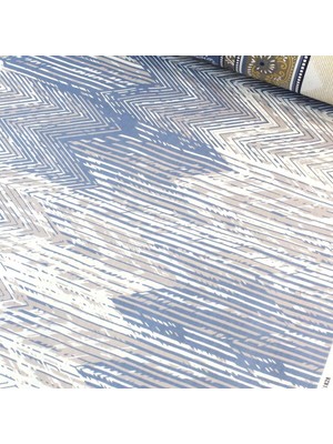 Eteği Sulu Şal Lacivert Hardal Nevresimlik Poplin Kumaş-Vrgld