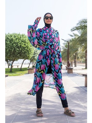 Remsa Mayo Remsa Tesettür Mayo Üzerine Tek Kaftan Kimono Pareo RP018 Ananas