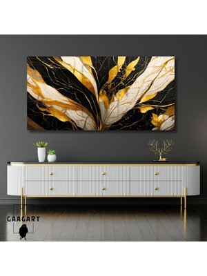 Gaagart Panoramik Kanvas Duvar Tablosu Soyut Yaprak Görünümlü Mermer Deseni