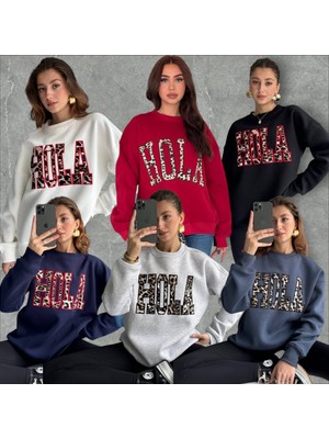 Two Blck Hola Leopar Baskılı 3 Iplik Şardonlu Bayan Sweatshirt