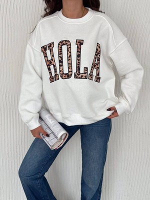 Hola Yazılı 3 Ip Şardonlu Rahat Kalıp Bayan Sweatshirt