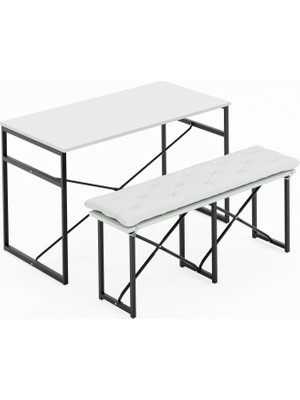 Eportatif Masa Takımı Bench Bank Minderli Masa Seti 120 x 60 Mutfak ve Yemek Masası Çam 1562