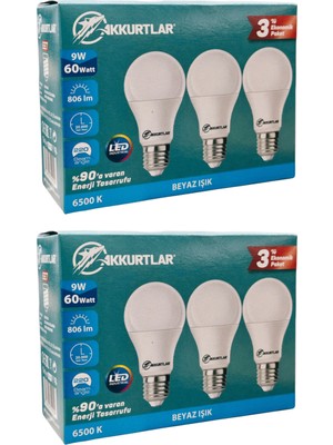 Led Lamba 9W-60W 806 Lümen Beyaz Işık E27 (6'lı Ecopaket)