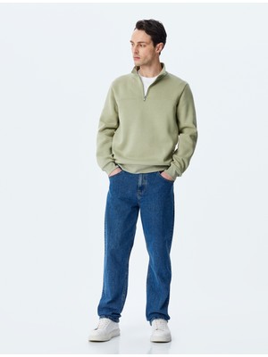 Koton Uzun Kollu Pamuk Karışımlı Basic Yarım Fermuarlı Sweatshirt