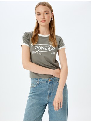 Koton Slogan Baskılı Bisiklet Yaka Kısa Kollu Biyeli Slim Fit T-Shirt