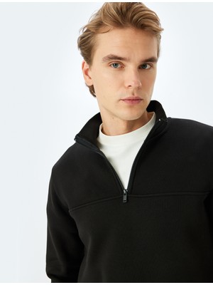 Koton Uzun Kollu Pamuk Karışımlı Basic Yarım Fermuarlı Sweatshirt