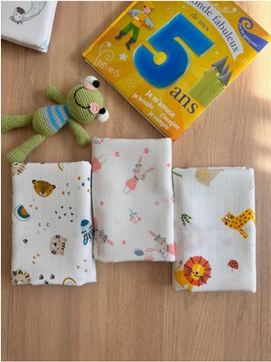Çok Amaçlı Müslin Örtü & Battaniye 3'lü Set %100 Pamuk Oeko-Te x  Sertifikalı 80 x 80 cm