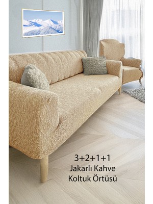 Baqdo Jakarlı Çubuk, Düz Desen 3+2+1+1 Lastikli Koltuk ,kanepe ,çekyat Örtüsü ,kılıfı Esnekli 3211 Vizon