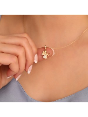 Nox Jewelry 14 Ayar Mikron Altın Kaplama Zirkon Taşlı Melek Gümüş Kolye - CNS00598