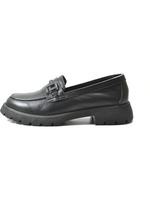 Beety 4254 Hakiki Soft Deri Siyah Tokalı Kadın Loafer Ayakkabı