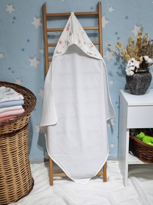 Yada Baby 2 Kat Bürümcük Müslin Kumaş Bebek Kundak Havlu & Bebek Bornoz (80 x 80 Cm)