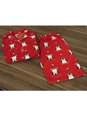 Kadın Süet Pijama Takımı Penguenli ( XL beden)