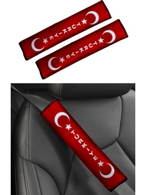 Tusba Market Türk Bayrak'lı Dijital Baskılı Emniyet Kemer Pedi | Ayyıldız Emniyet Kemer Kılıf Aksesuar 2'li Set