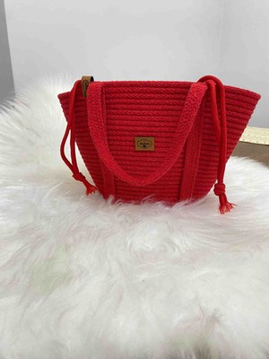 Edoş Home El Emeği Hasır Jüt Ip Tote Model Keseli Çanta 30 cm