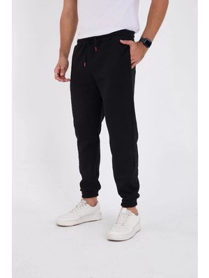 Unisex Kışlık Üç Iplik Lastikli Eşofman Pantolon - Siyah