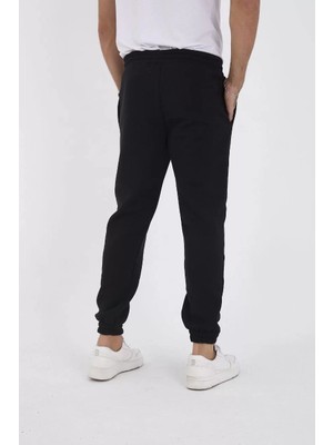 Unisex Kışlık Üç Iplik Lastikli Eşofman Pantolon - Siyah