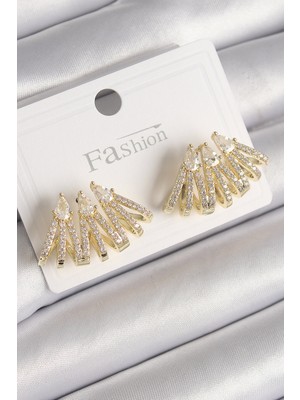 Shopzum Pirinç Gold Renk Zirkon Taşlı Deniz Kabuğu Model Kadın Küpe