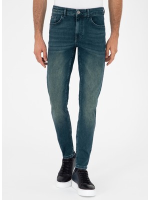 Slim Fit Petrol Erkek Düz Denim Pantolon Edna