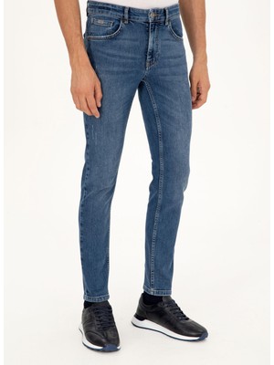 Cacharel Normal Bel Normal Paça Slim Fit Açık Lacivert Erkek Denim Pantolon Morens