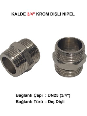 Kalde 1/2" Sarı / Krom Dişli Nipel DN15 - Chrome Nipple