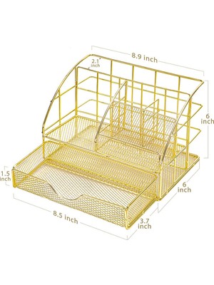 Pabiflo Masa Örgü Koleksiyonu Organizatör, Ofis ve Ev Için 5 Bölmeli ve 1 Çekmeceli Masaüstü Kalemlik, Altın (Yurt Dışından)
