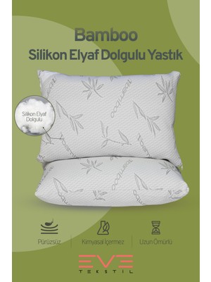 Eve Tekstil 2 Adet Bamboo Gri Serisi Kılıflı Fermuarlı Yıkanabilir Antialerjik Silikon Elyaf Yastık 50  x  70 cm  800 gr