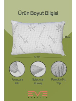 Eve Tekstil 2 Adet Bamboo Gri Serisi Kılıflı Fermuarlı Yıkanabilir Antialerjik Silikon Elyaf Yastık 50  x  70 cm  800 gr