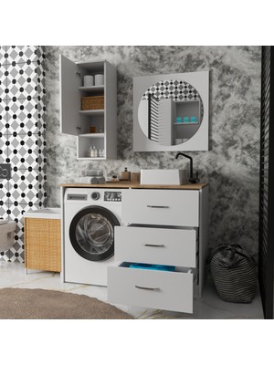 Rozbo Modern Tek Kapaklı Aynalı Çok Amaçlı Banyo Dolabı