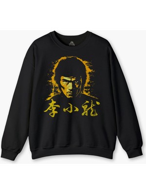 Kung Fu Jeet Kune Do Bruce Lee Baskılı Siyah Sweat Bisiklet Yaka Sweatshirt