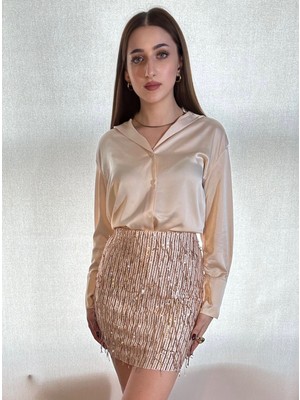 Gold Püskül Payetli Etek
