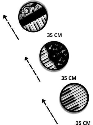 3'lü Piyano Yuvarlak Siyah Ahşap Duvar Dekoru 4 mm Kalınlığı Müzik Duvar Süsü
